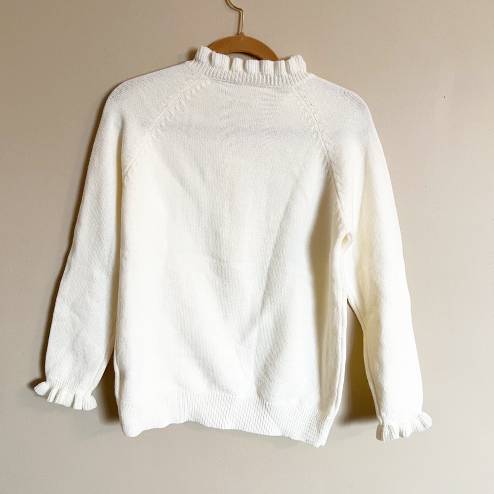 Women's Round Neck Button Down Knit Ribbed Sweater with Ruffles Size Small - Picture 3 of 10